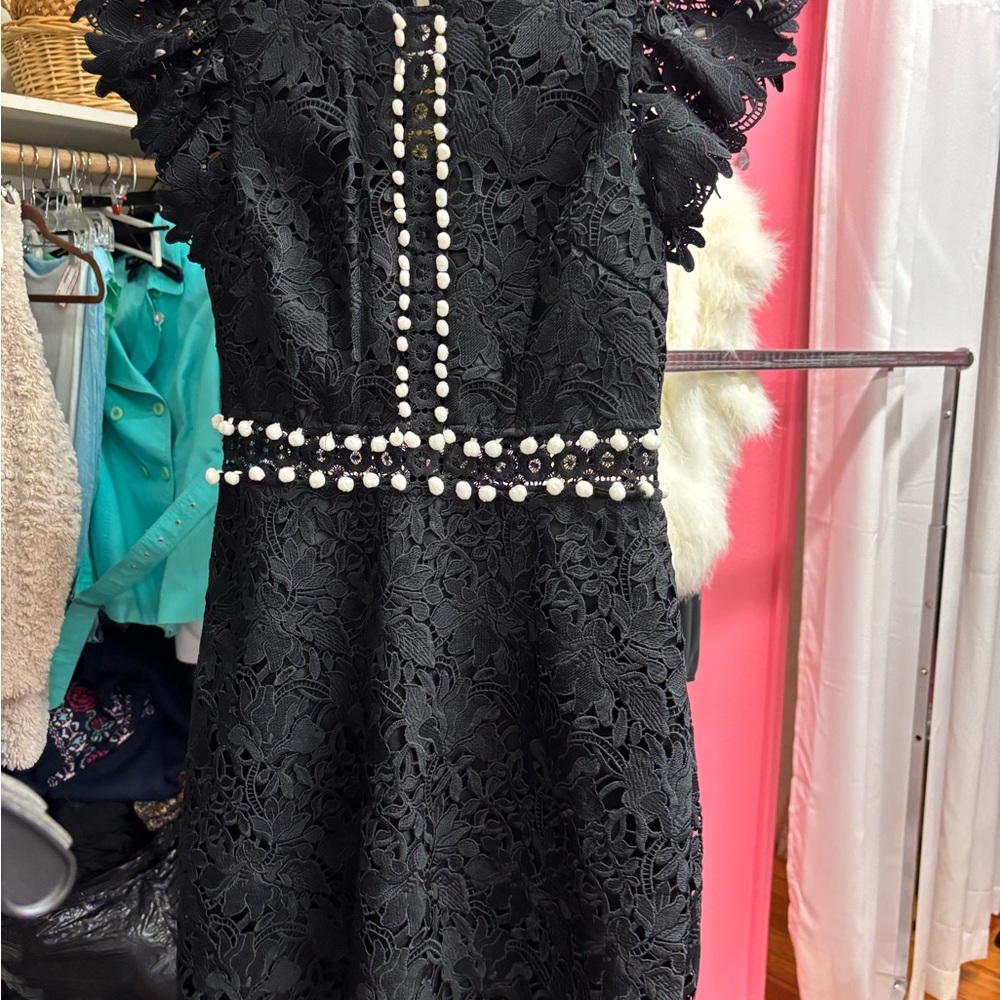 Cynthia Rowley Black Lace Kids Dress with Pearl Accents